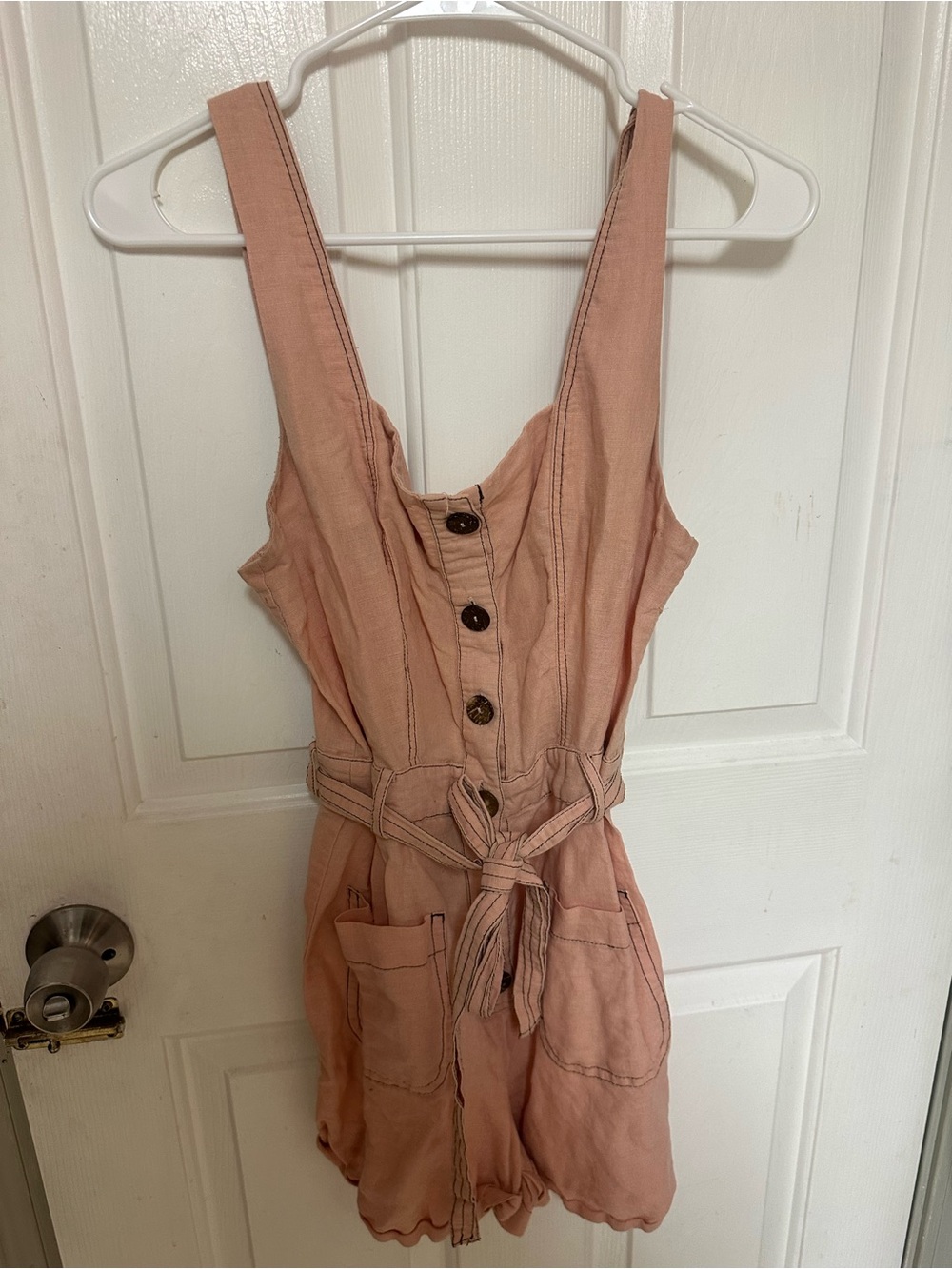 Zara Peach Linen Button Down Romper